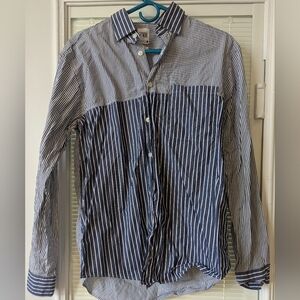 Zara Women's Blue Striped Shirt M Button Down Long Sleeve Collar Regular Fit